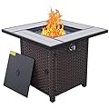 WAROOM Propane Fire Pit, 30 Inch Outdoor PE Wicker Gas Fire Pit Table with Fire Glass, and Waterproof Cover, for Parties and Gatherings on Patio Garden Backyard Porch