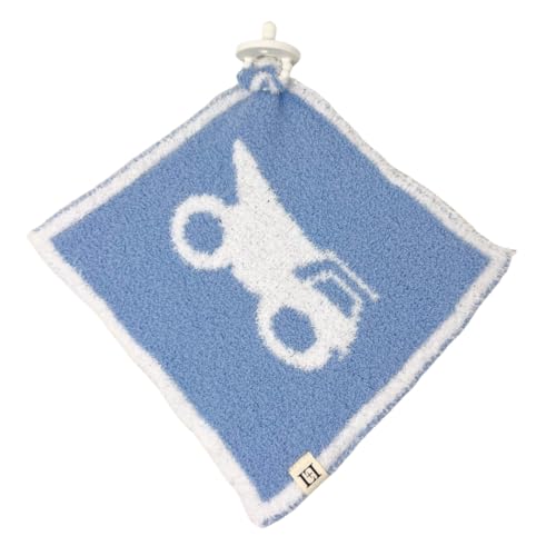 Image of L+L USA Construction Dump Truck Baby Lovey Pacifier /Teether Holder 10 inchx10 inch - DreamSoft Plush Fluffy Cuddly Soothie Reversible Mini Comfort Blanket Newborn Gift Essential Babies Boys (Steel Blue /White)