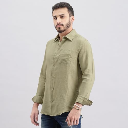 Image of ROOKIES Mens Full Sleeve Slim Fit 100% Lenin Shirt