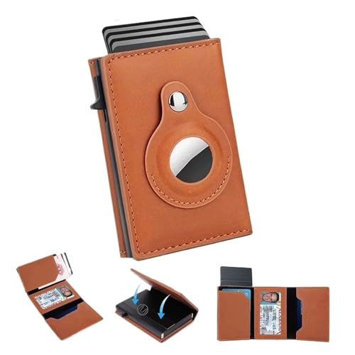 wallet Theft Mens Wallet Credit Card Holder Fit For Smart Wallets Fit For Apple Air Tag Blocking Slim Carbon Fiber Pattern AirTag Brown Walet Portable(Carbon Black)2