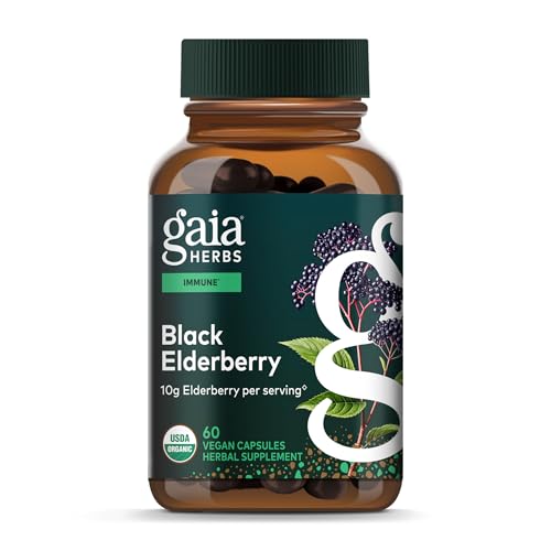 Gaia Herbs, Black Elderberry, Organic Sambucus Elderberry Extract for Daily Immune and Antioxidant Support, Vegan Powder Capsules, 60 Count
