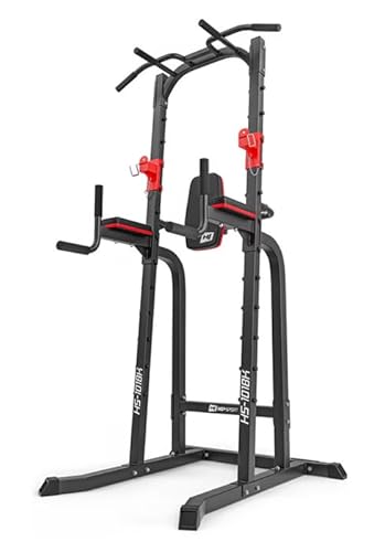 HOP SPORT Power Tower Freistehend - multifunktionaler Kraftturm mit Dip-Station, Klimmzugstange und Hantelständer