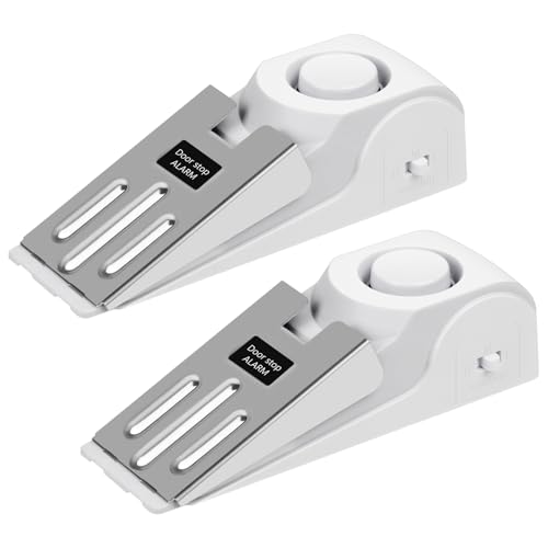 Flintronic 2 Piezas Alarma de Topes para Puertas, 120dB Alarma de Parada de Puerta en Forma de Cuña, Alarma de Seguridad de Acero Inoxidable, para el Hogar, Hotel, Viajes, Protección Personal, Blanco