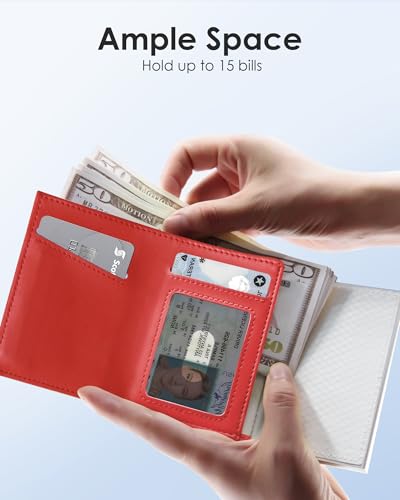 Image of QLD RFID Wallet for Women - Small Slim Trifold Wallet Anti-Theft Pop up Card Holder, Minimalist, Ultra Thin, Front Pocket, Premium Leather, 9-11 Cards Capacity | ID Window | Cash Slot
