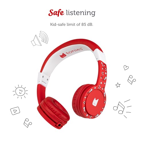 Image of Tonies Foldable Wired Headphones for Kids - Comfortably Designed to fit On-Ear - Works with Toniebox and All 3.5mm Devices - Red
