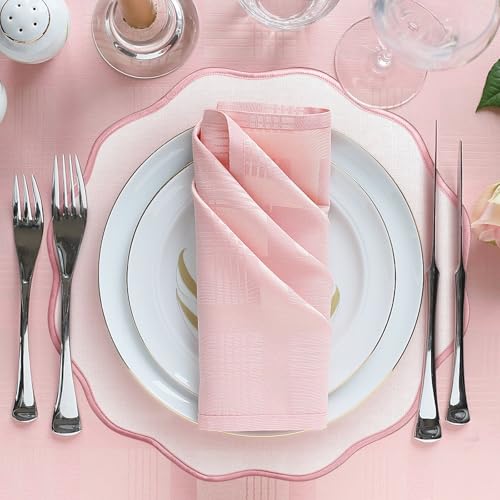 Set of 6 Scallop Linen Placemats, 15 Inch Pink and White Round Placemats Cotton Linen Table Mats Handcrafted Machine Washable Wrinkle Free Dining Placemat for Hotel Restaurant Kitchen by ElasignShopo - Used condition - Image 3