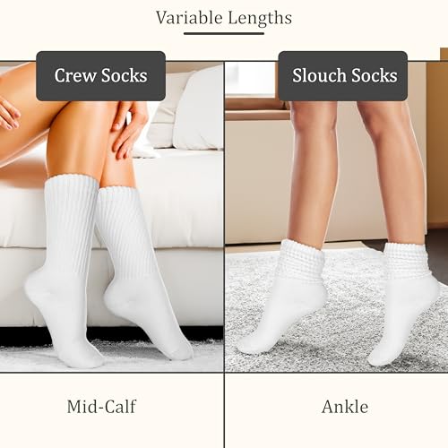 Winterlace 6-Pair Scrunch Crew Slouch Cotton Womens Socks Ribbed Soft Retro Boot Calf Sock Bulk Pack2