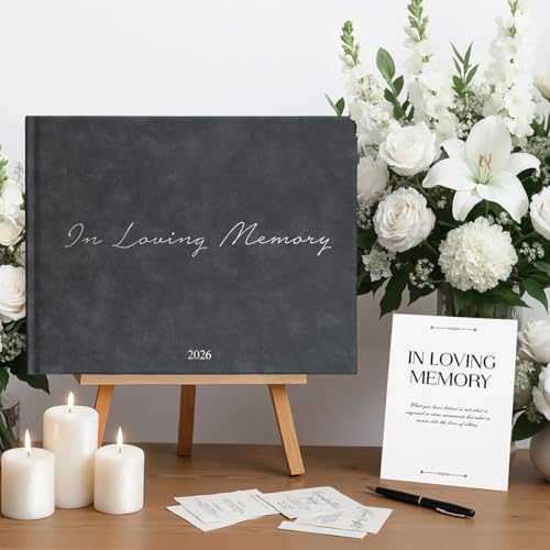 Image of Funeral Guest Book - Celebration of Life Guest Book with Rollerball Pen for Memorial Service - Funeral Memory Sign in Books for Over 300+ Guests - Funeral Decorations with In Loving Memory Table Sign