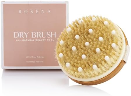 Rosena Dry/Wet Body Brush - Organic Spa Exfoliation & Blood_Circulation Massage Scrub Brush - Clearer, More Beautiful Skin Naturally - Combats Cellulite & Toxins