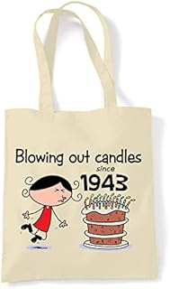 Blowing Out Candles Since 1943 80th Birthday Gift Bag - Tote Shoulder 80th Gift Bags with Long Handles for Carrying over the Shoulder - 100% Cotton - 80th Birthday Gifts for Her Special Day.