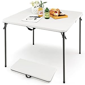 COSTWAY Klapptisch quadratisch 86x86cm, Campingtisch klappbar, Gartentisch mit HDPE-Tischplatte & Tragegriff, Balkontisch für 4 Personen, tragbarer Esstisch für Küche, Garten, Camping (Weiß)