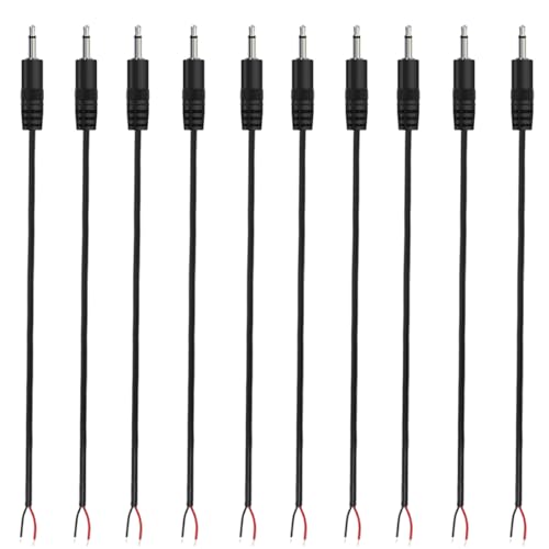 Jienk 10Pcs 25cm 3.5mm 1/8' TS Mono Audio Male Plug to Bare Wire Open End Cable, TS 2Pole Jack Connector to Speaker Wire Pigtail Cable for Headphone Speaker Controller DIY Repair Replacement