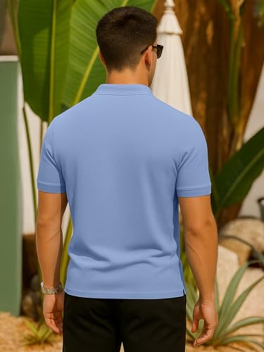 Image of Veirdo Men's Cotton Pique Polo | Premium Zip Neck Casual T-Shirt | Half Sleeve | Black Beauty, Serenity, Wheat, Zephyre