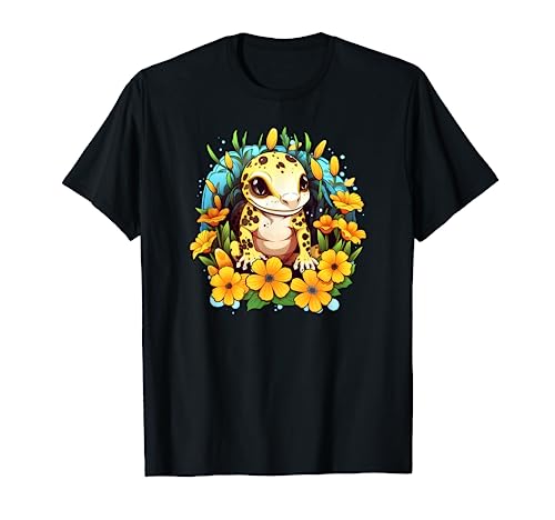 Lindo leopardo gecko dibujos animados Cottagecore Lagarto reptil amantes Camiseta