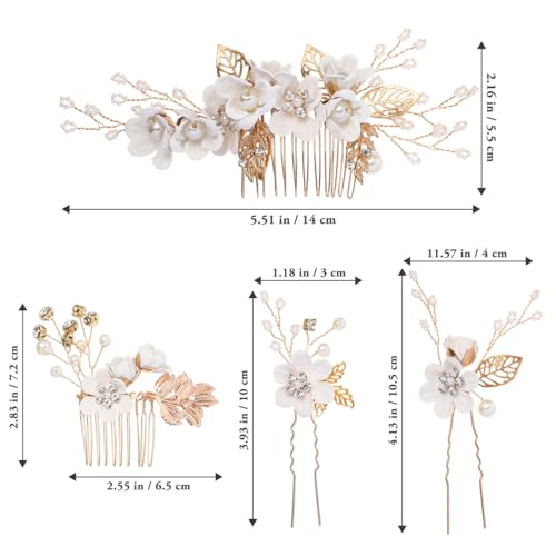 4 Stück Gold Hochzeit Haarkamm Perle Braut Haarschmuck Strass Brautschmuck Kamm Haarspange für die Braut Brautjungfer - Weiße