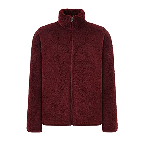 Mens Fuzzy Sherpa Jacket Cardigan Fleece Long Sleeve Full Zip Open Front Thermal Coat Fall Winter Outwear Wine #TOP5