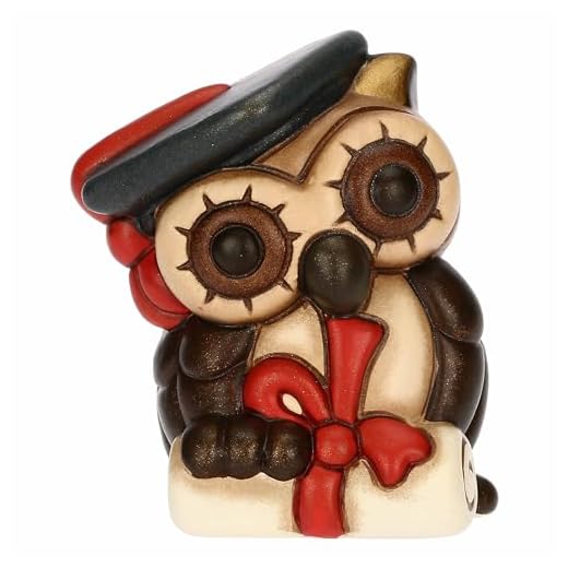 THUN, Bomboniera Gufo Lucky Laurea in Ceramica Decorata a Mano, Versione Piccola, 5.4 x 5.4 x 6.2 cm h