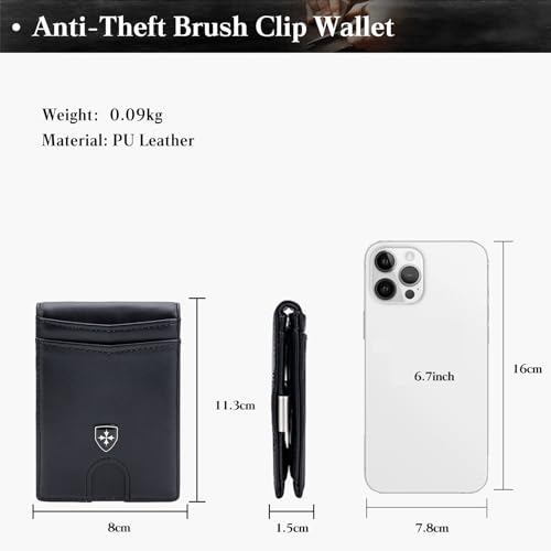 PORRASSO Men Wallets RFID Blocking Slim Wallet Bifold Card Holder PU Wallet with 7 Card Slots Strong Money Clip Black3