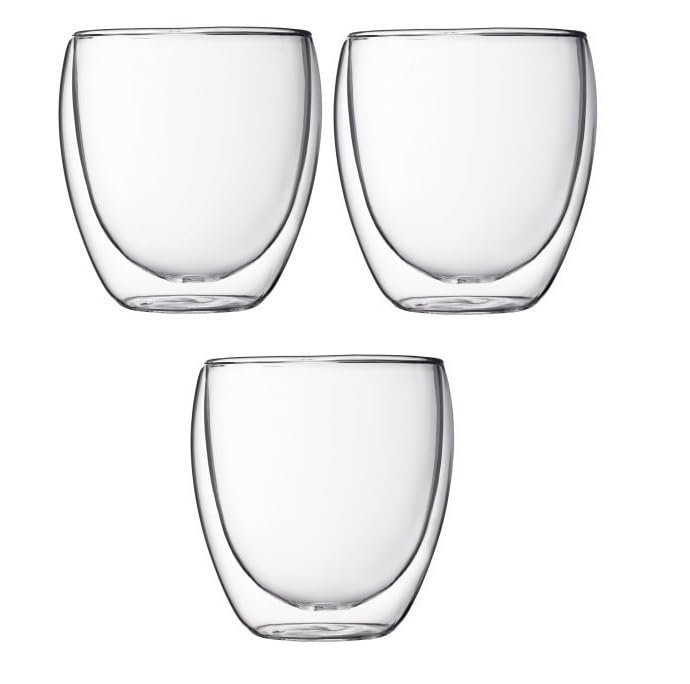 Image of IndusBay 250 ML Borosilicate Glass Double Wall Tumbler Mug Cup Insulated Glass for Hot Cold Juice Whisky Milk, 3 Piece