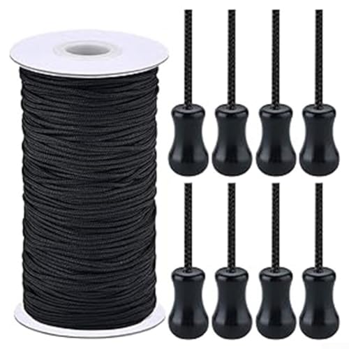 Honseadek Cordón negro de 10 metros y 1,8 mm con reloj de madera y juego de accesorios para persianas venecianas verticales, repuesto de persiana personalizable