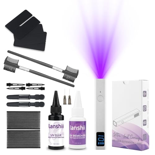 Lanshii UV Lamp Hair Extension Tool Kit Invisible Hair Extensions UV Lamp 30g UV Hair Glue with 30ml Glue Remover Plastic Eyebrow Comb for UV Hair Set Eyelashes Extensions
