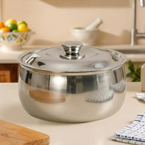 Image of Nestasia Stainless Steel Insulated Casserole with Lid (3000 ml) - 100% Food Safe Steel Roti Hot Case with Self Locking Lid - Insulated Thermal Serveware | Rust Resistant & BPA - Free