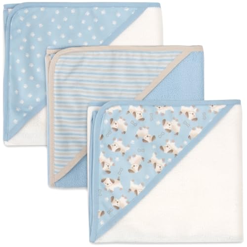 Image of Jessica Simpson 6 Piece Printed Hooded Bath Towel and Washcloth Set for Infant, Newborns and Toddlers 3 - 24 Months for Bath Time, Showers, Lounge, Beach and Pool (6 Piece Puppies Print)