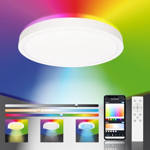 LED ATOMANT Plafon LED Redondo Superficie WiFi 30cm con Mando a distancia, 40W, RGB+CCT (Blanco Calido, Neutro y Frio), Regulable, Control Mediante APP Smart Life