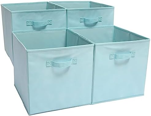 EZOWARE Set of 4 Collapsible Storage Cubes, Foldable Fabric Organizer Basket Bin Boxes Set With Handles for Baby Kids Toy Nursery Room Home Closet Drawers - 33 x 37 x 33cm / Dark Denim Blue