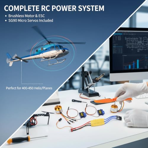Image of POCREATION Brushless Motor, 2200Kv Versatility Rc Plane Parts Brushless Motor 30A Esc Sg90 9G Micro Servo 6035 Propeller, with T Plug and 3.5Mm Banana