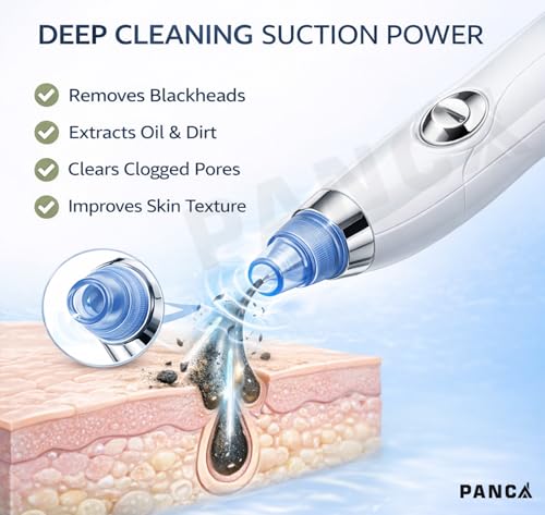 Image of PANCA Blackhead Remover Vacuum for Face | 4 in 1 Pore Cleaner Suction Device with Multiple Heads | Facial Cleansing Tool for Blackhead Whitehead Removal for Men & Women