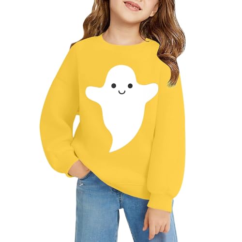 Teen Girls Halloween Ghost Pullover Sweatshirts Crew Neck Long Sleeve Cute Cotton Tops Clothes Kids Casual Sweater