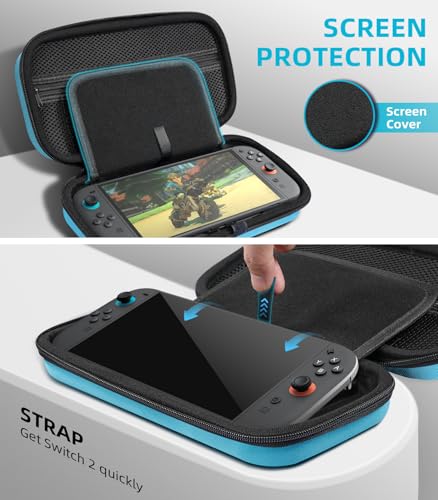 Image of TiMOVO Carrying Case for Nintendo Switch 2 (2025), Blue | Large Capacity, Hard Shell Protective, 10 Game Card Slots, Pockets for Console & Accessories, Portable Travel Pouch
