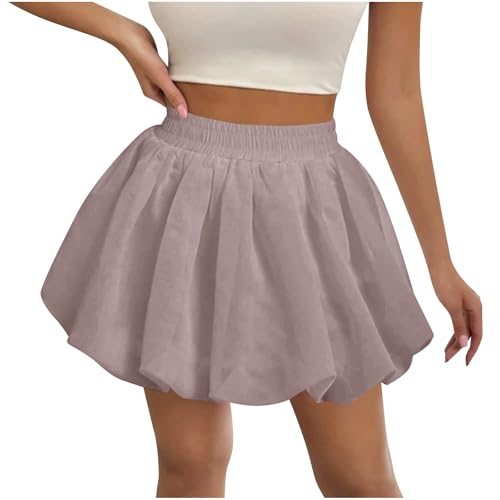 Women's Bubble Mini Skirt Puff Ruffled Hem Skirts Dressy Elastic High Waist Flowy Puffer Going Out Date Skirts