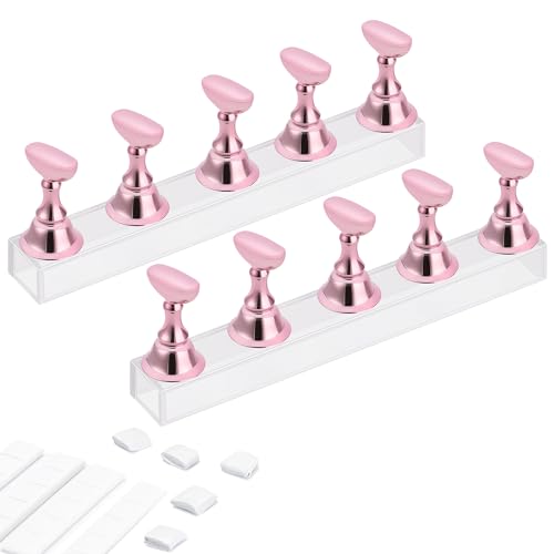 Narsikar Acrylic Nail Display Stand DIY Nail Crystal Holder Magnetic Practice Stands with Reusable Adhesive Putty Clay for False Nail Tip Manicure Tool (Pink)