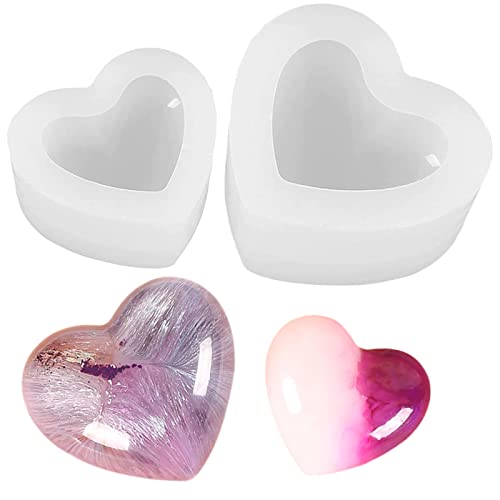Hyxodjy Lot de 2 Love Heart Moulle Resine Epoxy Moule à Coeur 3D Moule Silicone Moules de Pendentif Coeur en Silicone pour Fabrication de Artisanat