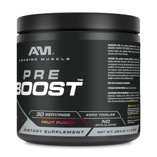 Image of Amazing Muscle Pre Boost | 30 Servings | 324 Grams | Pre-Workout Supplement | Fruit Punch Flavor | Made in USA