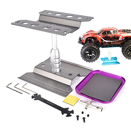 PYFORE RC Cars Tool Heightening Work Stand Assembly Platform 360 Degree Rotate Repair Station 1/10 1/8 Buggy Crawler Car (Silver)