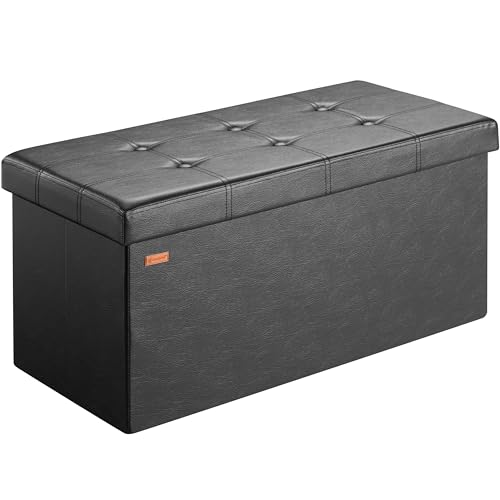 Casaria® Sitzbank mit Stauraum Faltbar Schwarz 80x40x40cm Gepolstert Deckel Kunstleder Schlafzimmer Wohnzimmer Flur Sitztruhe Truhenbank Polsterbank