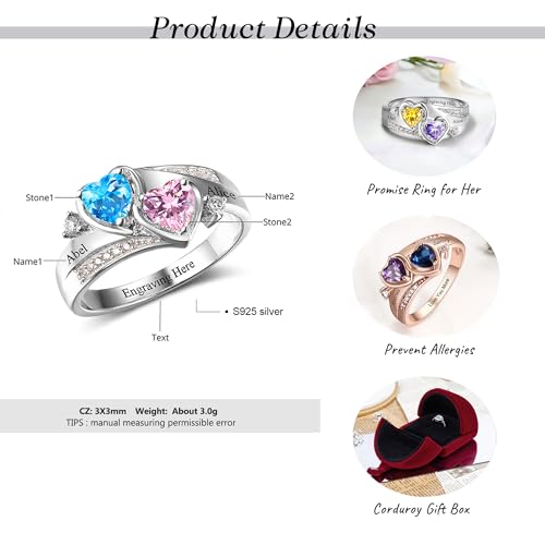 Personalized Promise Rings for Her Custom Engraved Couples Name Birthstone Rings for Women Mother Daughter Rings Engagement Wedding Birthday Gifts for Mom Wife4