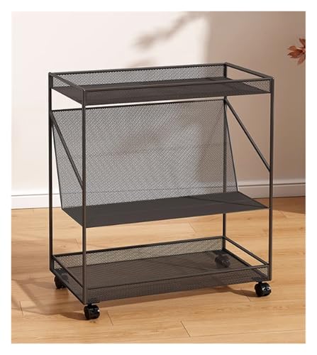 Carrito de Almacenamiento de Malla metálica, Mesa de Centro, mesita de Noche, Estante de Almacenamiento, Carrito utilitario con Ruedas, Organizador de Almacenamiento for Cocina, Sala de Estar(Black)