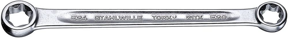 Stahlwille 41250608 21TX Double Ended Ring Wrench, Made of Chrome Alloy Steel & Chrome Plated, Slim Heads, For Work in Confined Spaces, Fits E6 & E8 External Torx Screws, L. 115.5 mm