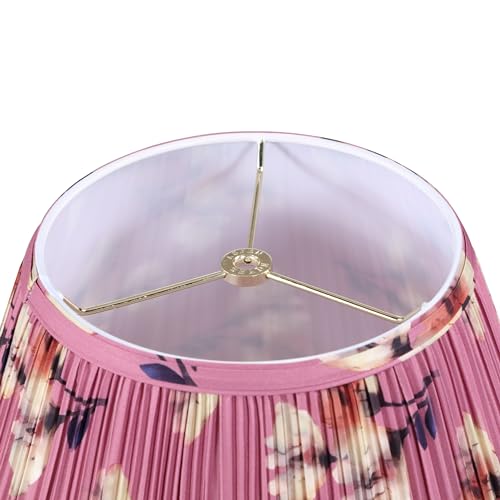 Image of Aspen Creative 33177, Hardback Empire Transitional Spider Lamp Shade, Mushroom Pleated Pink with Yellow Floral Print Designed Fabric, 8 inch Top x 15 inch Bottom x 11 inch Slant Height