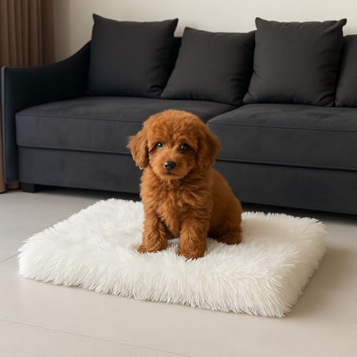 iHappyDog Faux Fur Orthopedic Dog Bed, Memory Foam Rectangular Crate Bed for Large XL Dogs, Plush...