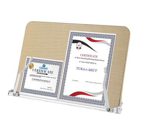 TUKA-i-AKUT Eichenholz Aluminium Buchständer Winkeln 12-fach Verstellbar, Leseständer Faltbar Büroklammern Verstellbar, Tragbares Lesepult Schreibpult für Buch Tablet Laptop, 41x28cm TKD8062-L