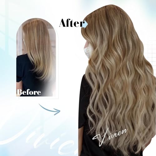 Vivien 22 Inch Human Hair Extensions Tape in Balayage Light Brown to Platinum Blonde Tape in Hair Extensions Ombre Brown Double Sided 50g 20pcs #6/60/6 - Image 4