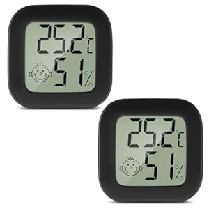 PAIRIER Digitale lcd-kamerthermometer, 2 stuks, mini-thermometer, hygrometer, temperatuur, luchtvochtigheid, meter voor broeikas, thuis, kantoor, zwart (batterij niet inbegrepen)