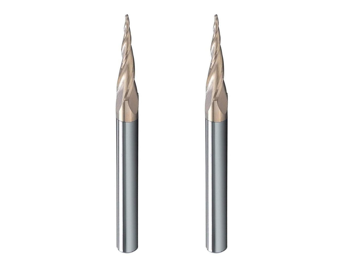 2PCS BRB462 Engraving Tapered Ball Nose 2D&3D Solid Carbide End Mill CNC Router Bit Up Cut Spiral Bits 6.2 Deg ZRN Coated 1/32" CD x 1" CL x 1/4" SD x 3" OL