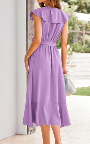 Image of PRETTYGARDEN Women's 2023 Summer Wrap Maxi Dress Casual Boho Deep V Neck Short Sleeve Ruffle Hem Split Beach Long Dresses