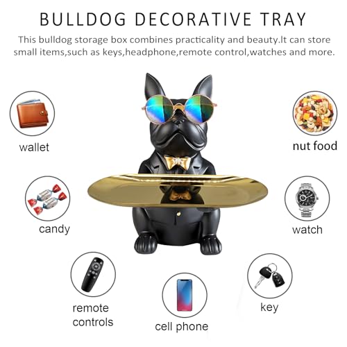 French Bulldog Statue,Resin Bulldog Decor with Tray - Image 3